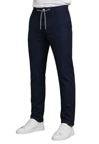 Indicode Herren Stoffhosen (S-5XL) Regular Fit Leinenhosen - 55% Leinen, 45% Baumwolle, Leichte, Atmungsaktive Hosen Männer - B798 Blau XXX-Large
