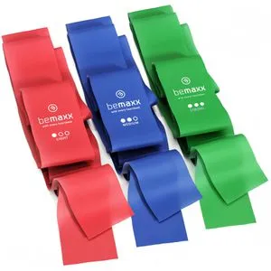 bemaxx Fitnessband Gym Band Set, 2 m x 15 cm, 3 Widerstände und Farben, Flachband aus Latex, 3 Stück