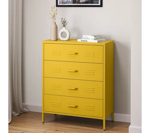 skølm Kommode Atria aus Metall (Senfgelb) – Elegantes Sideboard mit 4 Schubladen - Die skølm Kommode »Atria« vereint elegantes Design mit praktischer Funktionalität. Vier geräumige Schubladen bieten viel Stauraum. Ideal für jeden Raum – schnell montiert und pflegeleicht!