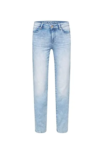 SOCCX Regular-fit-Jeans für Damen, Gr. 27, Länge 34, Blau - Stylische Jeans mit coolen Bleaching-Effekten für einen authentischen Used Look. Der bequeme Regular Fit bietet optimalen Tragekomfort und Bewegungsfreiheit.