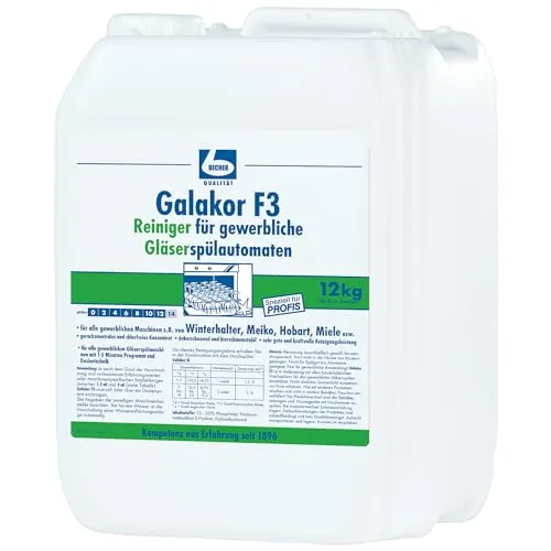 Dr. Becher Galakor F3 Reiniger 9,3 l - Professioneller Geschirrspülmittel für gewerbliche Gläserspülmaschinen, chlorfrei und geruchsneutral, sorgt für stabile Bierschäume und ist dekorschonend.