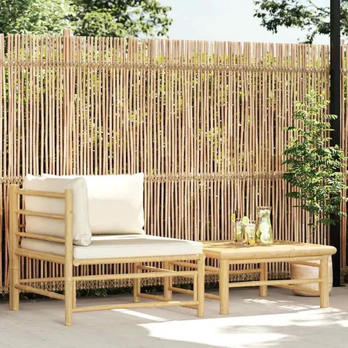vidaXL 2-tlg. Garten-Lounge-Set mit Kissen - Cremeweiß Bambus - Gartenmöbel-Set aus robustem Bambus mit dicken, bequemen Kissen für ultimativen Komfort. Ideal für entspannende Stunden im Freien, leicht umzustellen und modular anpassbar.