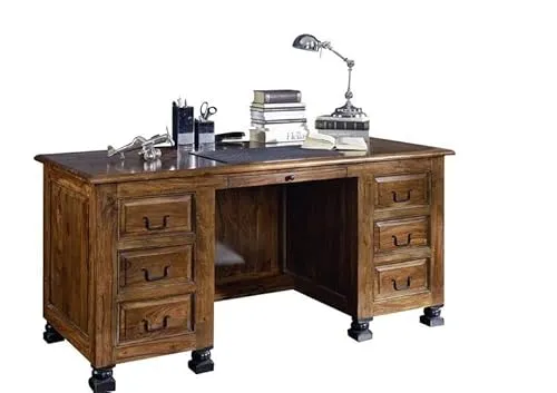 NEW BOSTON Schreibtisch – Stilvoller Computertisch mit 7 Schubladen - Hochwertiger Schreibtisch im Landhausstil aus Massivholz, bietet viel Stauraum und abgerundete Kanten. Ideal für jeden Raum, Maße: 150x70x75 cm.