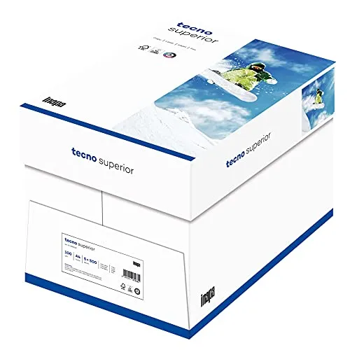 inapa Drucker- / Kopierpapier tecno Superior 100 g/m² A4 - Hochweißes Kopierpapier für perfekte Druckergebnisse, ideal für Geschäftsdokumente und Präsentationen. Schnelle Trocknung und hohe Opazität für beidseitiges Drucken.