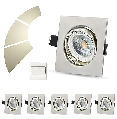 Allesgute 6er Set LED Einbaustrahler Flach 230V Dimmbar 6W Warmweiß 500lm Spot Eckig Schwenkbar Einbauleuchten f. Loch Ø68mm für Wohnzimmer, Schlafzimmer, Küche, Büro