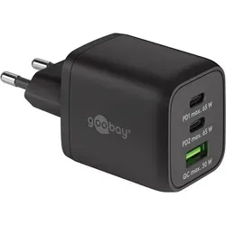 Goobay Multiport Netzteil 65W - 2x USB-C und 1x USB-A Schnellladegerät, superkompakt und ideal für bis zu drei Geräte gleichzeitig