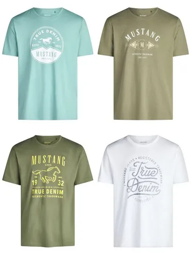 MUSTANG T-Shirt Herren Printshirt 4er Pack Set Regular Fit (Vorteilspack, 4-tlg) Kurzarm Sommer Tee Shirt mit Rundhalsausschnitt aus 100% Baumwolle