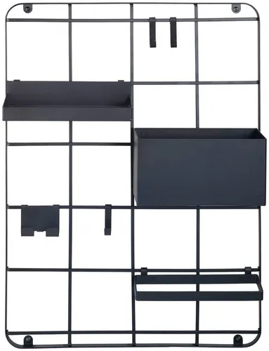 Kleine Wolke Badezimmerregal Grid, Schwarz - Hängendes Badezimmerregal aus robustem Metall, 42x55x13 cm, ideal zur platzsparenden Aufbewahrung von Badutensilien.