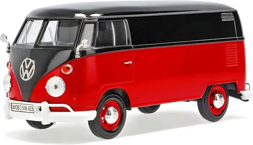 Volkswagen T1 Lieferwagen rot/schwarz - Neu & Originalverpackt - Entdecken Sie den klassischen Volkswagen T1 im Maßstab 1:24. Mit OVP für Sammler und Liebhaber, perfekt für die Vitrine oder als Geschenk.