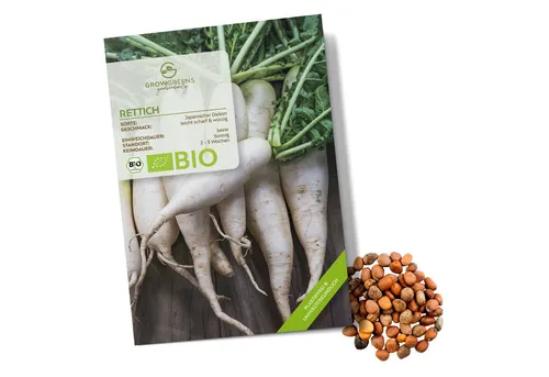 Growgreens Gemüsesamen BIO Rettich Samen (Japanischer Daikon) - Rettich Saatgut (50 Korn), Gemüse