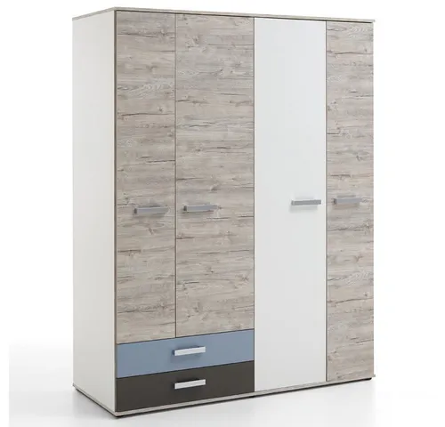 Lomadox Jugendzimmer Kleiderschrank 135 cm - Kleiderschrank in Sandeiche mit 4 Türen und 2 Schubkästen. Ideal für moderne Kinderzimmer, bietet viel Stauraum und ist Made in Germany.