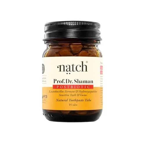 Natch Prof. Dr. Shaman – Postbiotic Zahnpasta Tabs für empfindliches Zahnfleisch & Zähne – mit Hydroxyapatit, Zink, Arginin & Heilpflanzen – fluoridfrei, vegan & mikrobiomfreundlich (85 Tabs)