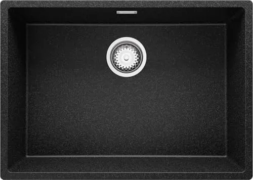 PRIMAGRAN Unterbauspüle Granit Anthrazit 66x47cm, Spülbecken 1 Becken + Ablauf-Set, Granitspüle ab 70er Unterschrank - London S276