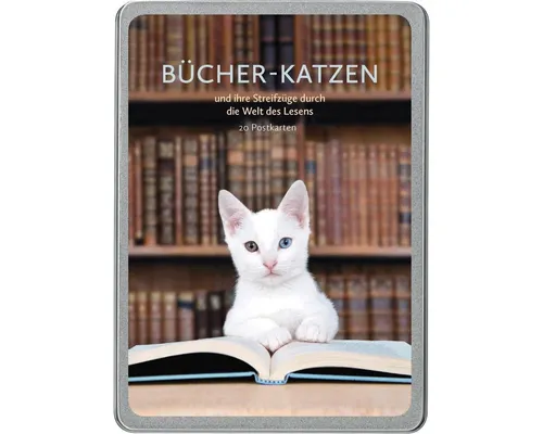 Postkarte Bücher-Katzen: und ihre Streifzüge durch die Welt des Lesens