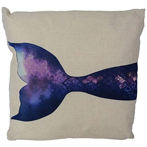 OOTB Kissen, Meerjungfrau-Flosse, mit Reissverschluss, Leinen, Weiß/Blau, 36 x 34 x 7.5 cm, 1 Einheiten