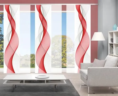 Home Fashion 6er-Set Schiebegardinen OPALIA, rot - Schiebevorhänge in einem stilvollen 6er-Set, ideal für Fensterbreiten von 300-360 cm, inkl. Zubehör und pflegeleichtem Polyesterstoff.