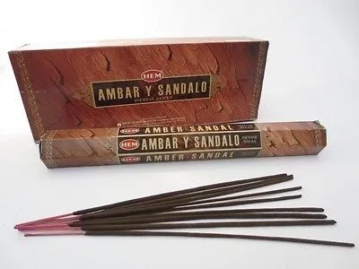 AMBER - SANDAL von HEM BIG PACK 6x 20 RäucherSTÄBCHEN Original Indien Incense