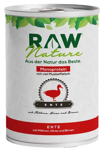 RAW Nature Nassfutter Ente Pur mit Hirse & Birne, getreidefrei