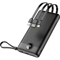 VEGER Powerbank C10 - 10.000mAh mit integrierten Kabeln - Powerbank für unterwegs, 10.000mAh Kapazität, lädt bis zu 4 Geräte gleichzeitig, inklusive USB, Micro-USB, USB-C und iPhone-Kabel. Ideal für Reisen mit LED-Anzeige für den Ladezustand.