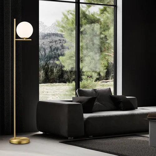 Elegante Stehlampe Wohnzimmer Kugel in Weiß und Messing in gold von ETC Shop