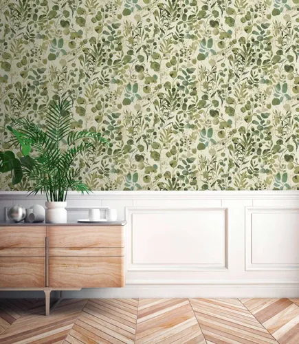 Vliestapete Aquarelloptik Floral Blätter Cremeweeiß Grün 39697-1 (3,46€/1qm)