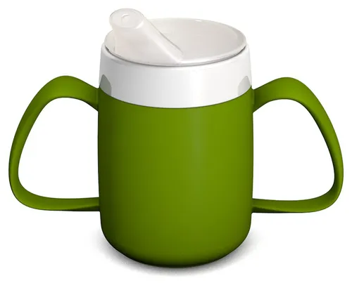 Ornamin Schnabelbecher ORNAMIN 2-Henkel-Becher mit Trink-Trick mit Schnabelaufsatz, Qualitätskunststoff, Trinkhilfe I Spezial-Becher I bruchstabil I BPA-frei I Made in Germany