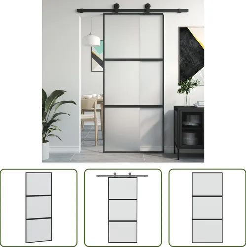 The Living Store Schiebetür Schwarz 90x205 cm Hartglas und Aluminium