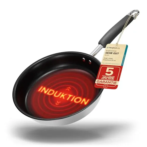 Bratpfanne 20 cm Induktion mit TEST SEHR GUT - Pfanne für alle Herdarten, 5 Jahre Garantie, Premium Antihaftbeschichtung für fettfreies Kochen und spülmaschinenfest.