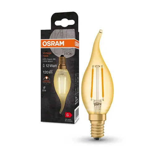 Osram LED Filament Windstoßkerze 1,5W = 12W E14 Gold 120lm extra warmweiß 2400K