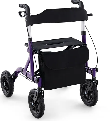 COSTWAY 2in1 Rollator mit Sitz faltbar, Gehhilfe 6-fach höhenverstellbar Gehwagen bis 136kg Alu Lila