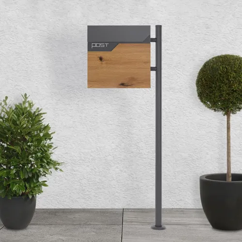 ML-DESIGN Standbriefkasten Anthrazit mit Zeitungsfach - Eleganter Briefkasten mit Standfuß, pulverbeschichtet für Langlebigkeit und Wetterfestigkeit. Inklusive Bodenanker für einfache Montage und ausreichend Platz für Post und Zeitungen.