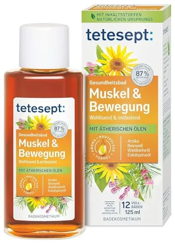 tetesept Muskel & Bewegung Bad – 1 x 125 ml – Gesundheitsbad für Entspannung & Lockerung mit 4 ätherischen Ölen – Wohltuender Badezusatz durchwärmt und entlastet