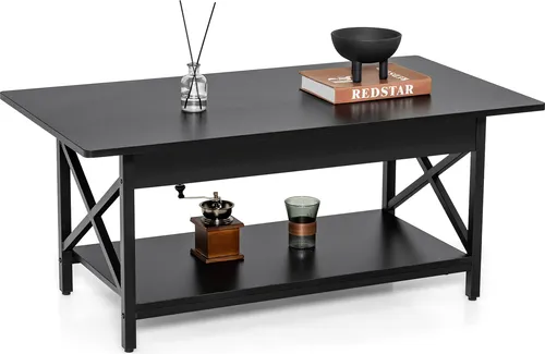 COSTWAY Couchtisch, Kaffeetisch mit Ablage, Wohnzimmertisch, Sofatisch für Wohnzimmer, 110 x 60 x 48 cm (Schwarz)