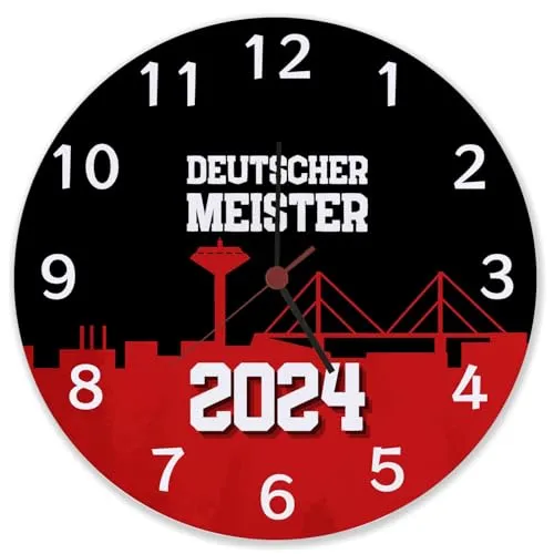 Leverkusen Wanduhr aus Glas – Deutscher Meister 2024 - Wanduhren für Leverkusen-Fans mit Meisterschale-Design. Diese stilvolle Uhr zeigt stolz den Meistertitel 2024 und bringt Fußball-Feeling in jedes Zimmer!