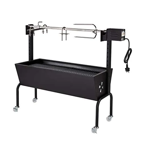 Spanferkelgrill mit Motor 85 cm - BBQ Grillwagen für perfekte Grillabende - Grilltyp: Rotisserie- & Spießbratengrill, robuste Metallkonstruktion, ideal für BBQ-Fans und große Feiern mit bis zu 20 kg Fleisch.