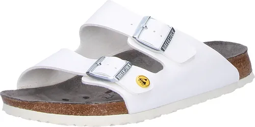 BIRKENSTOCK Pantolette Arizona ESD Weiß 43 - Wanderschuhe mit ESD-gerechtem Design, anatomisch geformtem Kork-Latex-Fußbett für optimalen Komfort und verstellbarer Dornschnalle für perfekten Sitz.