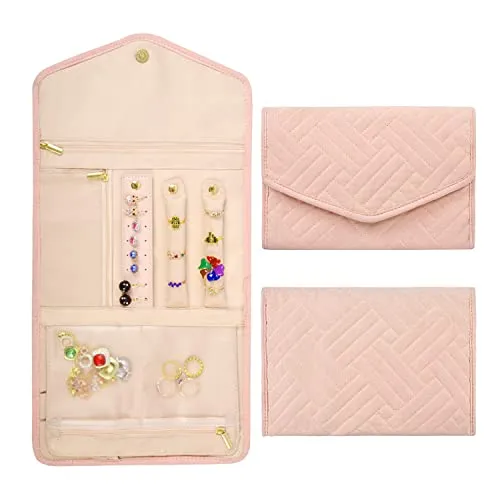 faltbare Schmuckaufbewahrungstasche, tragbare Schmucktasche, Reise-Schmuckorganisator, Aufbewahrungsbox für Ringe, verwendet für Armbänder, Ohrringe, Ringe (Nude Rosa) 1 x