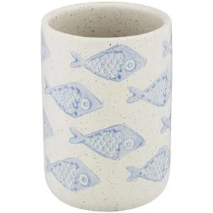 Wenko Zahnputzbecher Aquamarin, 24310100, Keramik, weiß, 8 x 11 cm