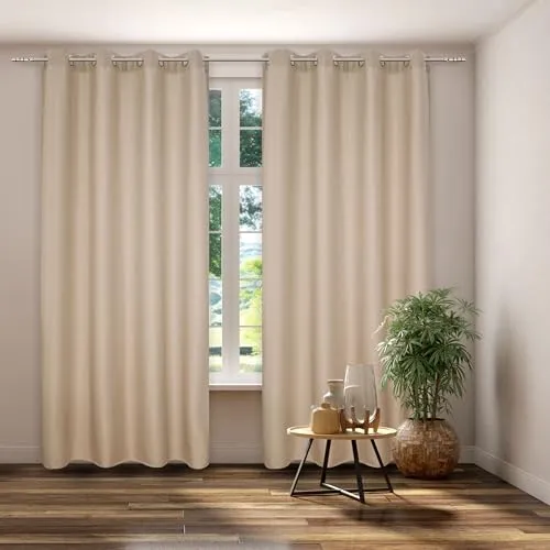 Kutti Vorhang Gardine Thermo Ösenschal Dimout Creme Blickdicht Verdunkelung Breite 140 cm x Höhe 145 cm (1 Stück)