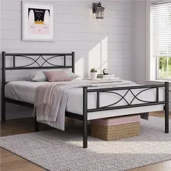 Yaheetech Metallbett Bettgestell 90 x 200 cm, Bettrahmen mit Flügelmuster Kopfteil, Schwarz - Schwarz