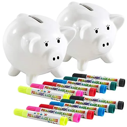 Playtastic Sparschwein zum Bemalen: 2er-Set Porzellan-Sparschwein zum Selbergestalten (Porzellansparschwein, Porzellan-Spardose Bemalen, Geburtstag)