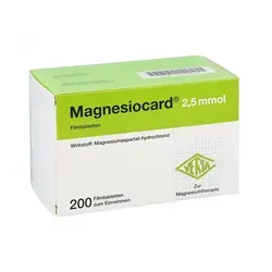 Magnesiocard 2.5 Mmol 200 ST - Arzneimittel gegen Magnesiummangel, unterstützt die Muskeltätigkeit und hilft bei Wadenkrämpfen. Ideal für eine gezielte Mineralstoffversorgung.