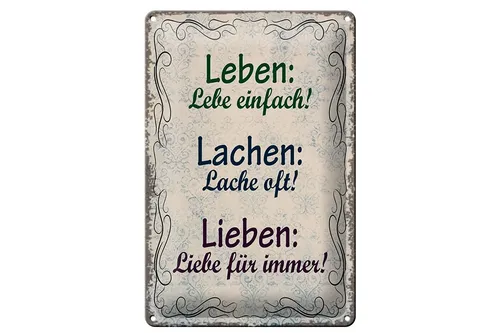 Blechschild Spruch 20x30 cm Leben Lachen Lieben Deko Schild