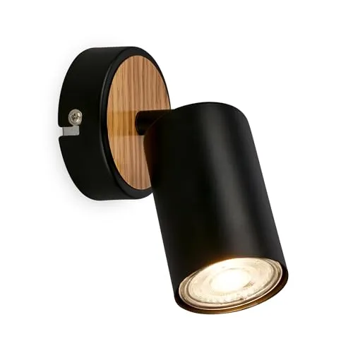 BRILONER - Wandleuchte innen schwenkbar, GU10 Fassung, max. 9 W, Leselampe, Wohnzimmerlampe, Lampe, Wandlampe, Küchenlampe, Flurlampe, Schlafzimmer, Wandbeleuchtung, 8x15,5 cm, Schwarz-Holz