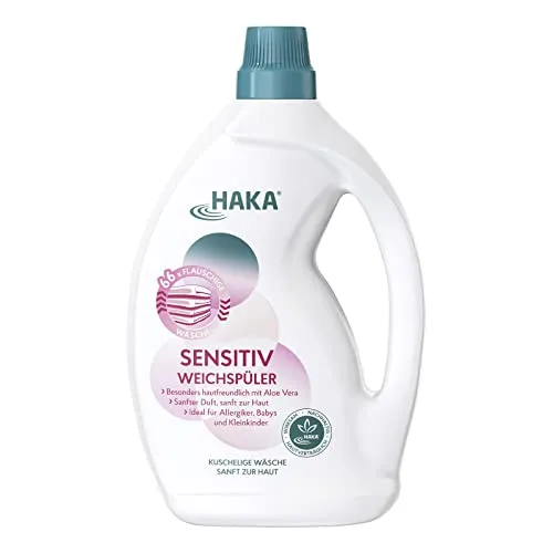 HAKA Sensitiv Weichspüler, 2L (66 WL), extra flauschige Wäsche, ideal für Allergiker, Babys & empfindliche Haut, vegan