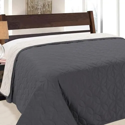 Euromat Tagesdecke Steppdecke Bettüberwurf (Ohne Kissenbezüge) Größe: 220x240 cm (Silber Graphit Grau- Vigo 006)
