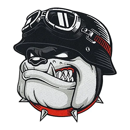 Finally Home Große Biker Bulldogge Rückenpatch zum Aufbügeln für Lederwesten | Motorrad Kutte Patches, Hunde Rückenaufnäher, Motorradjacke Flicken, Motorcycle Aufnäher für Männer