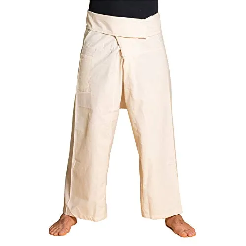 PANASIAM Fisherman Pants Unicolor, naturewhite, L - Wanderhosen aus 100% Baumwolle, super bequemer Schnitt, ideal für Yoga, Meditation und Freizeit. Praktische Wickeltechnik passt von S bis XL, auch perfekt als Umstandshose.