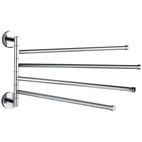 PHOEWON Drehung Handtuchhalter mit 4 Schwing Armen 180°Edelstahl Handtuchstangen bad Handtuchhaken Chrom, Schwenkbar