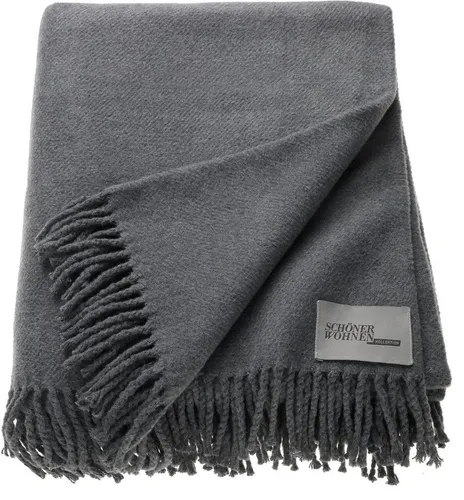 SCHÖNER WOHNEN-Kollektion Wohndecke Basics, Kuscheldecke dunkelgrau - Bettdecken mit Fransen, aus 50% Baumwolle und 50% Polyacryl, ideal für gemütliche Abende und entspannende Stunden.